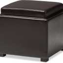 BAXTON STUDIO DARK BROWN TATE STORAGE OTTOMAN, 18"D x 18"W x 17"H