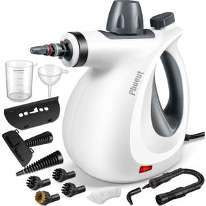 Pressurized Handheld Multi-Surface Natural Steam Cleaner with 12 pcs Accessories, Multi-Purpose Steamer for Home Use, Steamer for Cleaning Floor, Upholstery, Grout and Car (Grey) (Grey)