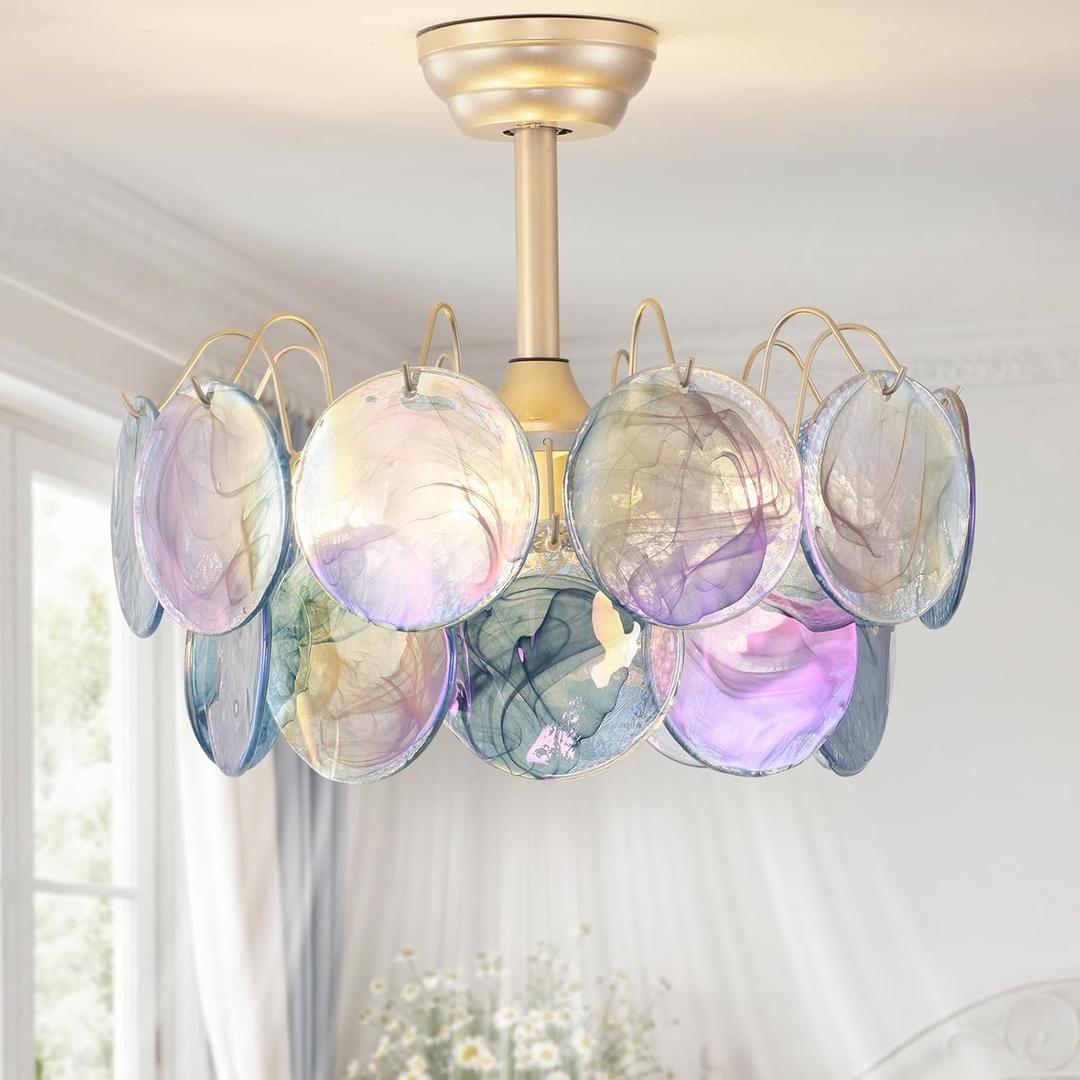 20" Gold Crystal Fandelier Ceiling Fans with Lights, Gold Flower Chandelier Ceiling Fan with Light Remote Control, Caged with 6 Speeds for Girl's Bedroom, Living Room, Nursery (Green)