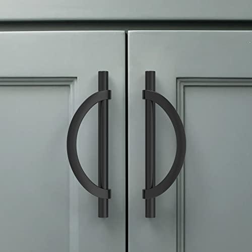 Amerdeco 1  Matte Black Cabinet Pulls 5 Inch(128MM) Hole Centers Kitchen Cabinet Handles Hardware Kitchen Handles for Cabinets Cupboard Handles Drawer Pulls