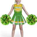 Spooktacular Creations Girl Cheerleader Costume, Halloween Cute Cheer Uniform Outfit with Accessories for Dress Up Parties (Small(5-7 yrs), Yellow Green)