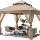 ABCCANOPY Pop Up Gazebo 11x11 - Outdoor Canopy Tent with Mosquito Netting for Patio Garden Backyard (Khaki)