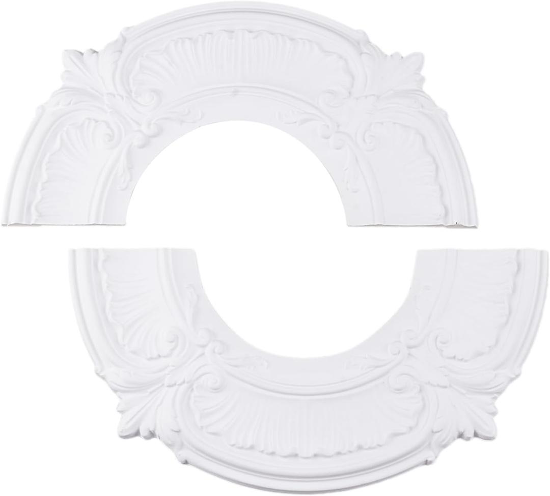 Split Design 12 Inch Ceiling Medallion for Lights & Fans - 5 Inch Cutout, Detachable PU Segments, Easy Install, White Ceiling Plate Decor
