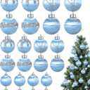 Poen 24 Pcs Christmas Balls Ornaments 3 Size Satin Silk Xmas Hanging Ball Decorations Luxury Shatterproof Christmas Tree Decor for Xmas Holiday Wedding Party Decoration(Lake Blue)