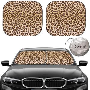 GVEN Windshield Sun Shade Car Sunshade Truck Accessories Large-Size Front Window Shades Windshield Cover Visor for Full-Size MPVs, Vans, Trucks, SUVs, Tesla (Leopard, L)