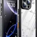 Temdan Compatible with iPhone 16 Pro Case Waterproof, Built-in Screen & Camera Protector IP68 Underwater Full Body 16FT Military Dropproof Shockproof Phone Case 6.3"-Black/Clear