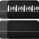 Hillban 18 Pcs Anti Tarnish Silver Storage Bags Silver Storage Cloth Felt Flatware Organizer Anti Tarnish Protector Bags Place Setting Roll with White Ribbon for Kitchen Cutlery (12 Slots,Black)