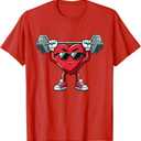Healthy Heart Heart Disease Awareness Weightlifting Funny T-Shirt, Red, S