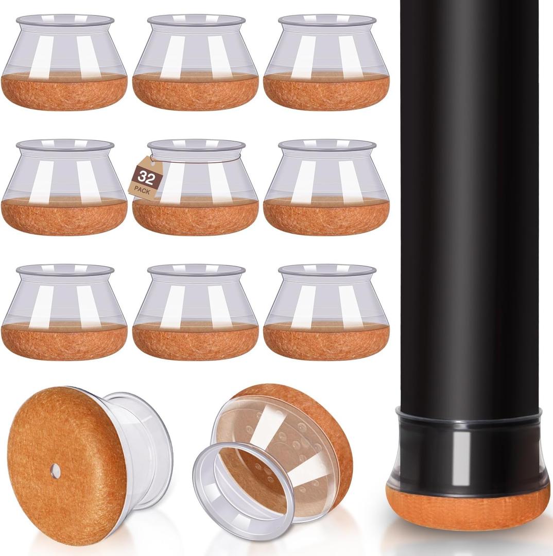 Chair Leg Floor Protectors Round Chair Leg Protectors for Hardwood Floors Silicone Caps Felt Furniture Pads Covers Anti-Scratch Reduce Noise 32 Pack Clear Round X-Large Fit 1-5/8" to 2" (40-50mm)