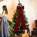 Knitgrip Extra Large Christmas Tree Topper Bows 15.7 x 47.2 Inches Giant Burgundy Christmas Velvet Decorative Bows with Long Streamers for Xmas Tree Wreath Party Holiday Farmhouse Home Decorations