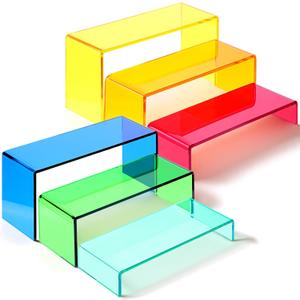6 Pcs Colorful Acrylic Risers for Display, 3 Tiers Desktop Acrylic Shelves Riser Stands, Thickened to 0.2''(5MM) Stackable Products Stand for Display Cake Dessert Collectibles Jewels Pop Figure