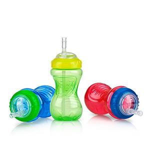 Nuby No-Spill Sippy Cup with Flex Straw for Boys - (3-Pack) 10-Ounce Bottles - Training Sippy Cups for Toddlers 12+ Months