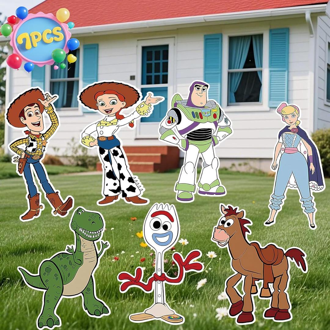 Toy-Inspired Story-Themed Happy Birthday Yard Signs, 7PCS Birthday Party Supplies Set with Stakes, Outdoor Lawn Party Decor for Unforgettable Celebrations, Outdoor Yard Decorations, Garden Party