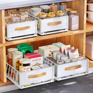 Pull out Cabinet Organizer Fixed with Adhesive Nano Film,Heavy Duty Slide out Pantry Shelves Drawer Storage,Sliding Mesh Cabinet Basket with Handle for Kitchen, Bathroom,Home, 11.8W"X 15.7D"X6.2"H