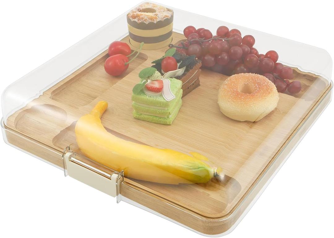 2-in-1 Charcuterie Board with Locking Lid Travel, Travel Portable Bamboo Cheese Board for Kitchen, Multipurpose Covered Serving Tray with 5 Compartments for Kitchen New Home