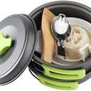 Milisten 10Pcs Outdoor Camping Cookware Set Lightweight Anodized Pot Pan and Bowl Kit for Persons for Hiking Backpacking and Picnics Green Handle
