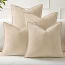 decorUhome Summer Set of 4 Beige Couch Throw Pillow Covers 18x18, Decorative Soft Neutral Chenille Pillow Covers with Elegant Design for Living Room Bed Sofa