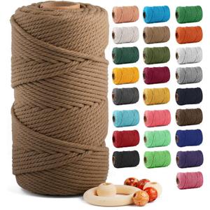 Macrame Cotton Cord 5mm x 109 Yards, ZUEXT 100% Natural Handmade Colorful 4 Strands Twisted Braided Cotton Rope for Wall Hanging Plant Hangers Gift Wrapping Tapestry DIY Crafts (100m, Caramel)
