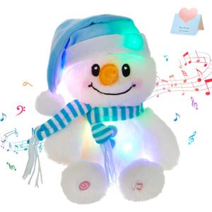 Glow Guards Light up Musical Christmas Snowman Stuffed Animal Soft Plush Toy with Colorful LED Night Lights Lullaby Songs Glow in The Dark Xmas Gifts for Toddler Kids, 10'' (Blue)