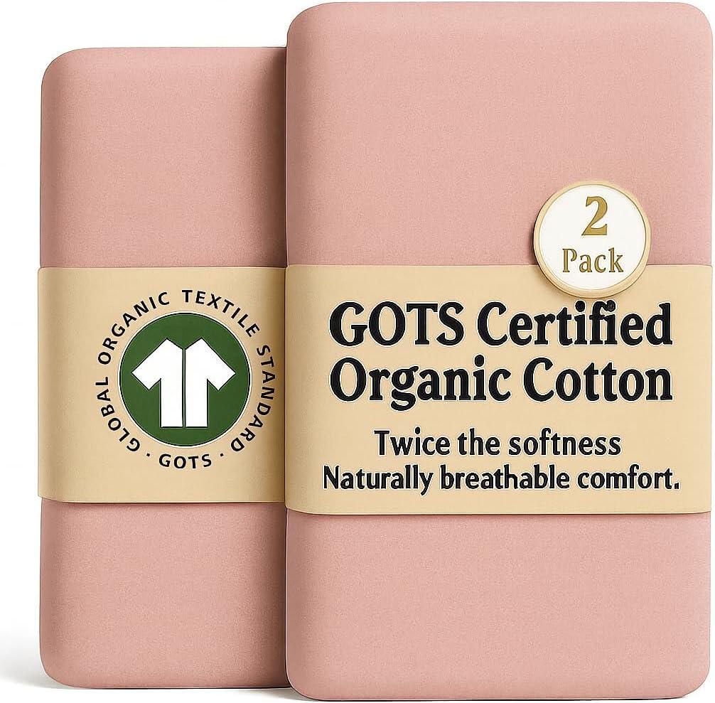 GOTS Organic Bedside Bassinet Sheets 33x20 for Maxi COSI Iora, Newton, Cowiewie, Baby Delight, Mika Micky, Ronbei, Koola Baby Bond, Kidsclub, Luxury Turkish Cotton - Rectangle 32x19-33x20 (Dusty Rose + Dusty Rose)