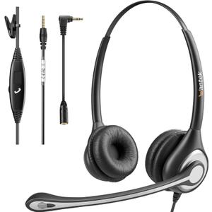 Wantek Cell Phone Headset with Microphone Noise Cancelling, Wired 3.5mm Computer Headphone for iPhone Samsung Android PC Laptop Tablet Skype Call Center Home Office, Ultra Comfort(F602J35) (602J35-W-A4)