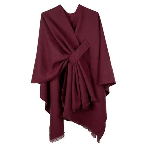 Women's Elegant Shawl Wraps Pashmina Scarf Blanket Cape Soft Open Front Poncho Sweater for Spring Fall Winter (Red)
