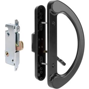 HILLMASTER Patio Door Handle Set with Mortise Lock 45 for Replacement Mortise Style Reversible Design Non-keyed Sliding Patio Glass Door Handles, Fits 3-15/16 Screw Hole Spacing Black Finish