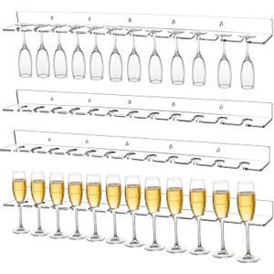 4 Pcs Acrylic Champagne Wall Holder 36'' Clear Wine Glass Rack 12 Drink Slots Per Tier Rack Champagne Wall Holder for Party Mounted Hanging Bubbly Flute Display Stand for Home Bar Supplies