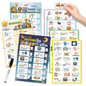 JJPRO Bedtime/Morning/Daily Routine Chart for Kids-Daily Schedule Chart, Bedtime/Morning Checklist for Toddlers,Non-Magnetic Chore Chart Clings to Any Smooth Surfaces-Safari Park JJPRO Bedtime/Morning/Daily Routine Chart for Kids-Daily Schedule Chart, Bedtime/Morning Checklist for Toddlers,Non-Magnetic Chore Chart Clings to Any Smooth Surfaces-Safari Park