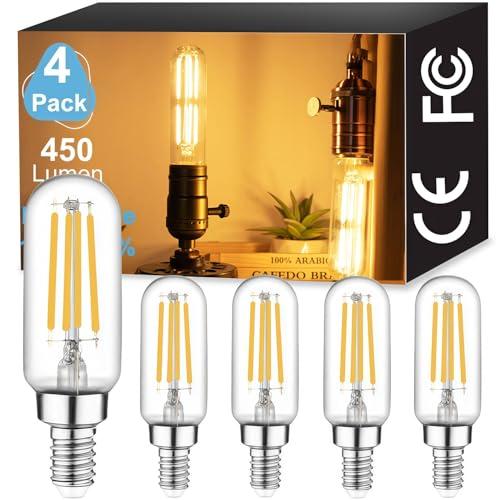Vinaco 3.39 Inch E12 T6 LED Bulb Dimmable, 4 Pack T6 Candelabra Bulb LED 4W Equal. 40W Warm White 2700K, Clear Glass T6 Tubular LED Edison Bulb for Chandelier, Ceiling Fan, Pendant, Wall sconces