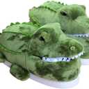 Adult Unisex Winter Warm Plush Animal Slippers,Soft Cozy Animal Styling Design Short Flannel Home Shoes,Animal Shaped Plush Booties,Carpet Slippers,Non-Slip Bedroom Shoes (9-12 Wide Women/9-12 Wide Men, Crocodile)