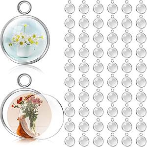 Hicarer 120 Pieces 16mm Stainless Steel Pendant Tray Blanks Kit Including 60 Pcs Silver Round Frame Tray Bases and 60 Pcs Clear Glass Cabochons Pendant for DIY Jewelry Making