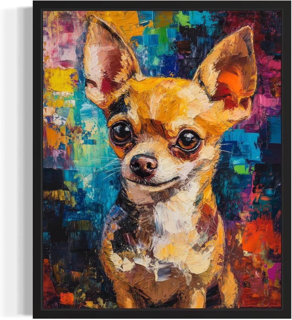 Chihuahua Colorful Abstract Framed Wall Art Print Poster, Dog Pet Lover Picture Painting Artwork Bedroom Living Room Office Dining Room 150F (Chihuahua Colorful Abstract, 20" L x 16" W, Black Frame)