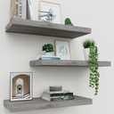 Floating Shelves for Wall Set of 3, 16" Gray Wall Shelves for Home Decor, Frame Display Floating Shelf for Living Room, Bedroom, Bathroom, Kitchen (Grey)