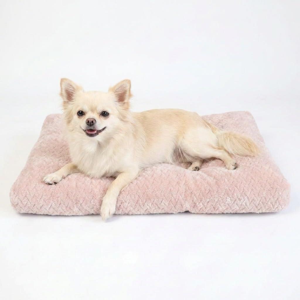 Small Dog Bed for Crate,22 Inch Washable Dog Crate Pad for Dog Cages,Soft Jacquard Flannel Puppy Kennel Bed with Anti-Slip Bottom,Fluffy Dog Mat for Small Dogs,Pink