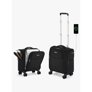 16 Inch Underseat Carry On Luggage with Wheels Softside Small Suitcases Personal Item Bag with Pocket Travel Luggage for Men Women Business Overnight Bag (Black)