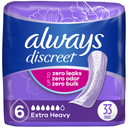 Always Discreet Incontinence Pads for Women and Postpartum Pads, Extra Heavy, 33 CT, up to 100% Bladder Leak Protection