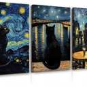 Ansouyi Set of 3 Canvas Wall Art, Black Cat on Canvas Prints Artwork for Living Room Bedroom Bathroom Office Modern Home Decorations, 12x16 inch