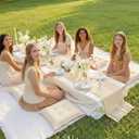 8 Pcs Fit for 6 People 91 x 71'' Extra Large Outdoor Picnic Blanket with Light Beige Table Runner and Floor Pillow Cushion Fit for 6 People Picnic Wedding Birthday Baby Shower Backyard Decor