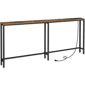HOOBRO 5.9" Skinny Console Table with Charging Station, 70.9" Narrow Sofa Table with Power Outlets, Long Behind Couch Table, Slim Entryway Table for Hallway, Living Room, Rustic Brown BF185UXG01