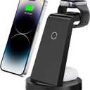 3 in 1 Charging Station for iPhone, Wireless Charger for iPhone 16e 16 15 14 13 12 11 X Pro Max & Apple Watch - Wireless Charging Station for AirPods 4 3 Pro (Black)