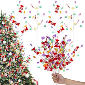 Janinka 12 Pcs 16 Inch Pastel Candy Christmas Decorations Peppermint Lollipop Xmas Tree Picks Colorful Candy Christmas Ornaments for Xmas Tree Topper Vase Filler Home Decor New Year Gifts