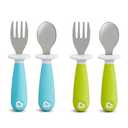 Munchkin Raise Toddler Fork and Spoon Utensil Set, Rest Keeps Tip Off Table, BPA Free, 4 Pack, Blue/Green