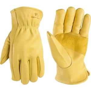 Wells Lamont Leather Work Gloves for Men Grain Cowhide, Reinforced Palm Ideal for Construction, Farming, Ranching Ergonomic Fit, Keystone Thumb, Elasticized Wrist Saddletan, Large (1129L)