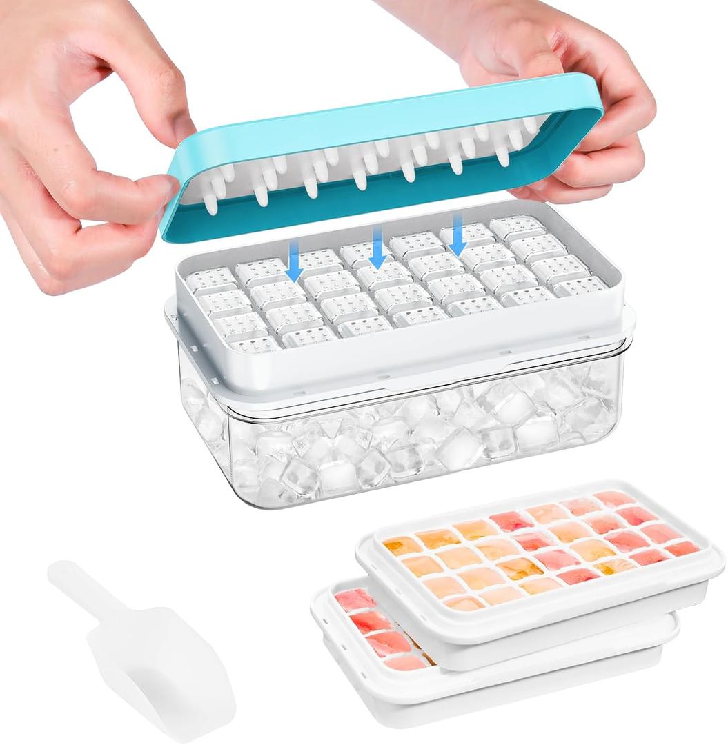 Ice Cube Tray with Lid and Bin, PHINOX 56 pcs Ice Trays for Freezer, Ice Cube Trays for Freezer with 2 trays, Container, Lid & Ice Scoop, BPA Free, 0.8"-2tier