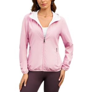 Womens Reversible Rain Jacket Lightweight Waterproof Windbreaker Jacket Outdoor Active Portable Raincoat, X Large