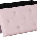 DUMOS 43in Foldable Storage Ottoman Bench, Storage Chest, Large End of Bed Foot Rest Stool with Padded Seat, Bedroom Bench for Living Room, Support 660lbs, Pink, 15"D x 43"W x 15"H