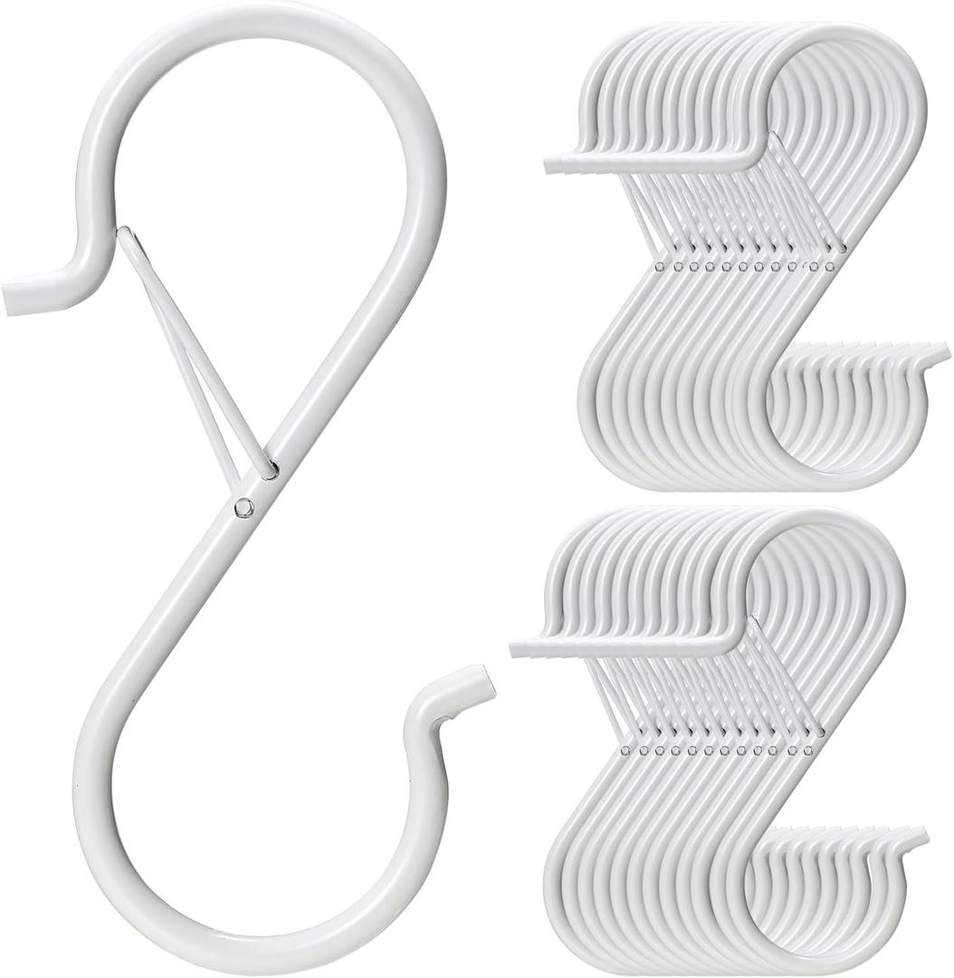 36 PCS S Hooks for Hanging with Safety Buckle, 3.5 inch Heavy Duty Metal S Shaped Hook for Kitchen Utensil, Cups, Pots, Plants, Bags, Hats (White)