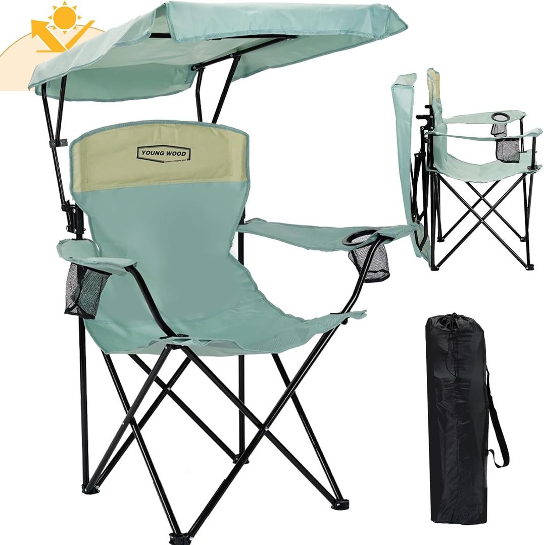 YOUNG WOOD Portable Camping Chair Beach Chair with Shade Canopy, Fold Lightweight Oversized for All, Easy to Open and Close Without Installation, Side Pocket Design for All Outdoor Activities Blue (1P) YOUNG WOOD Portable Camping Chair Beach Chair with Shade Canopy, Fold Lightweight Oversized for All, Easy to Open and Close Without Installation, Side Pocket Design for All Outdoor Activities Blue (1P)