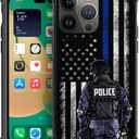 DJSOK Case for iPhone 14 Plus,Luxury Pattern Design Shockproof Rugged Cover,Cases for Man Woman-US Police Blue American Flag